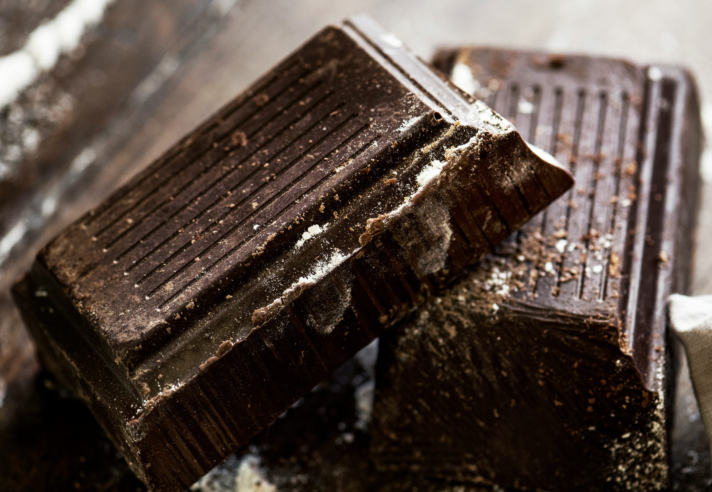 Broken pieces of dark chocolate